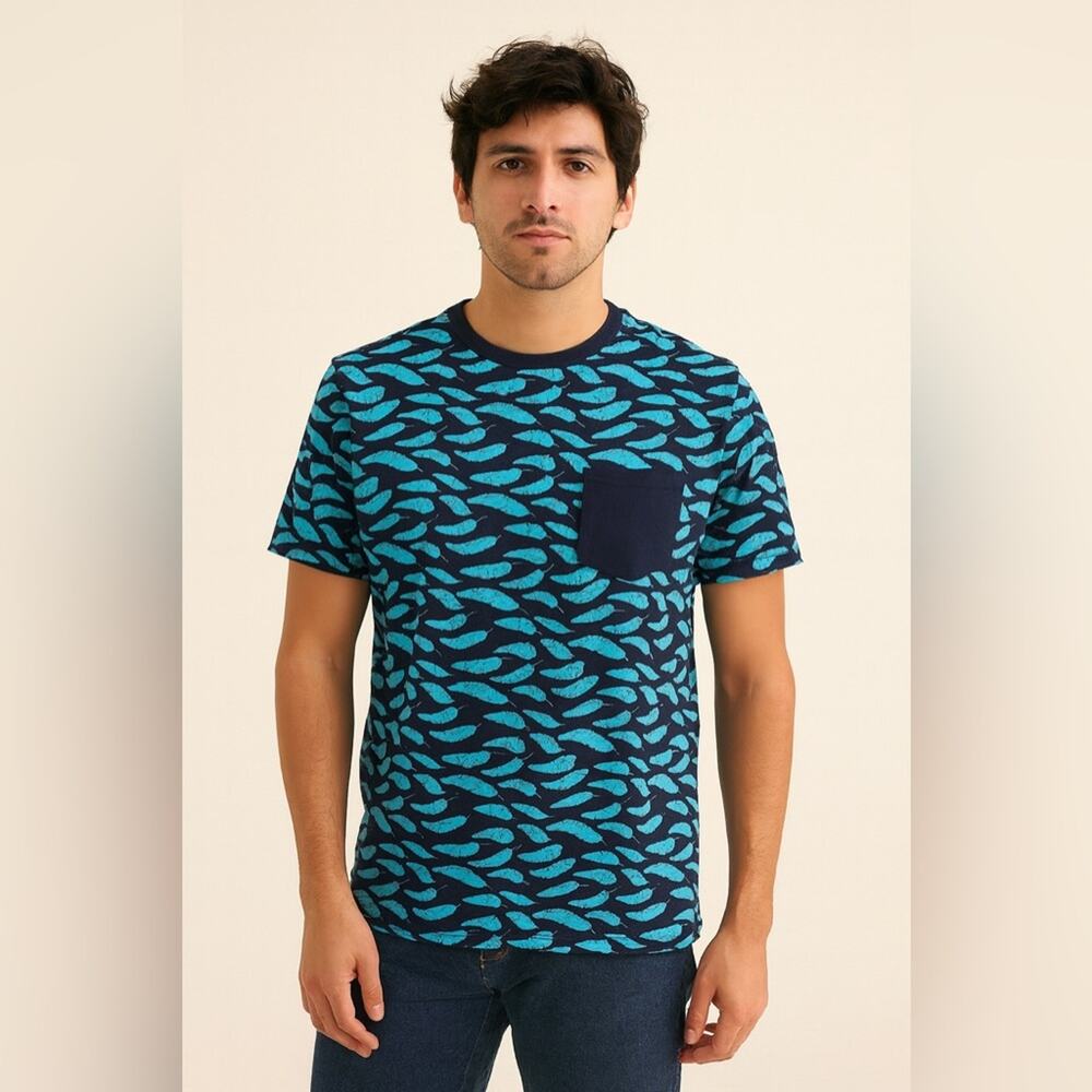 Native Code Teal Feather Print Tee